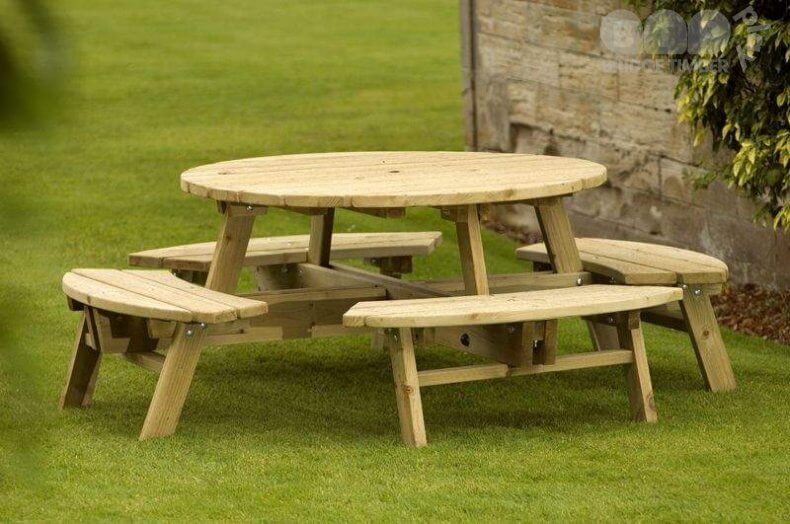 Round Picnic Table and Picnic Bench Set